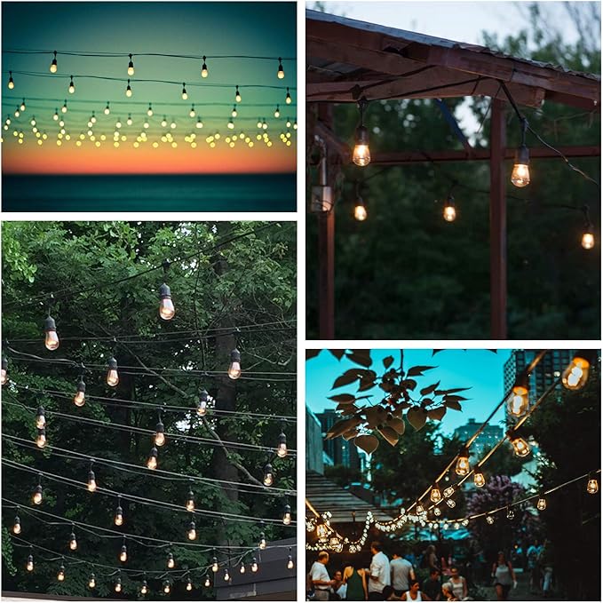 Hometown Evolution, Inc. 50 Foot E26 Commercial Outdoor String Lights with 25 Suspended Sockets and S14 Clear Bulbs for Weatherproof Heavy Duty Vintage Outside Lighting