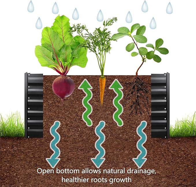 8x4x2FT Metal Raised Garden Bed Kit, Galvanized Outdoor Garden Bed Planter Box for Vegetables, Flowers, Herbs, Succulents and More, Black