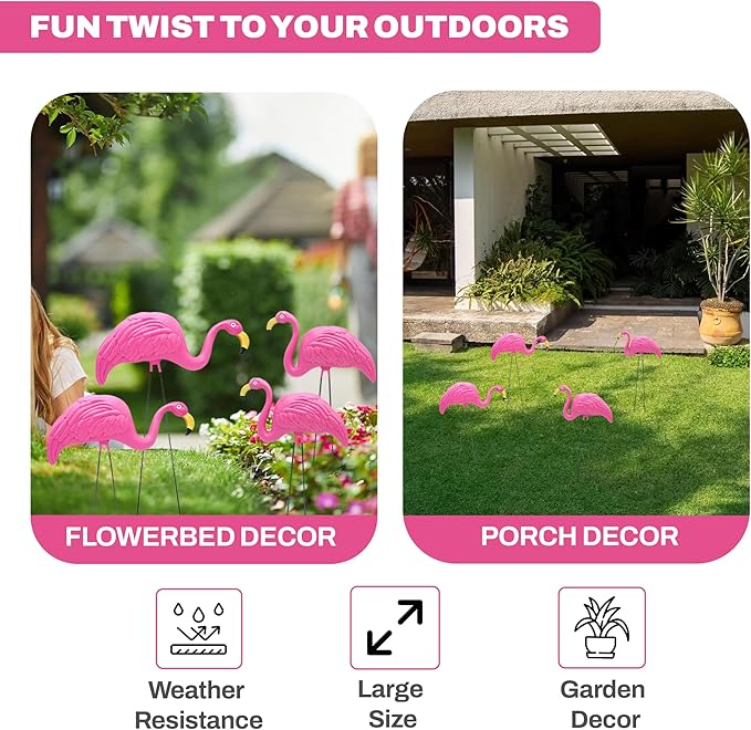 4E's Novelty 4 Pink Flamingos Yard Decorations - Large 23" Flamingos Yard Ornaments - Pink Flamingos for Yard Sculptures & Statues - Lawn Flamingos Outdoor Garden Decor, Weather Resistant