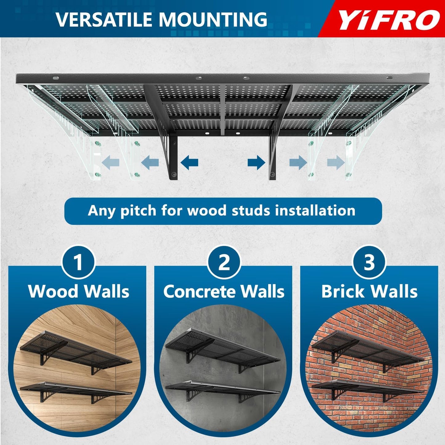 2-Pack 1.5x4ft Heavy Duty Garage Wall Shelving, 500 lbs Load Capacity, Garage Shelving Wall Mounted, Garage Storage Rack with Hooks, Black