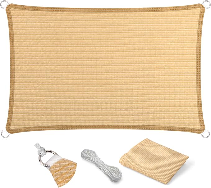 Eden's Decor Straight Flat-Edged Sun Shade Sail Rectangular 13' x 14' Beige UV-Blocking Outdoor Canopy Fabric Cloth Awning for Pergola Patio Garden Backyard Custom Size