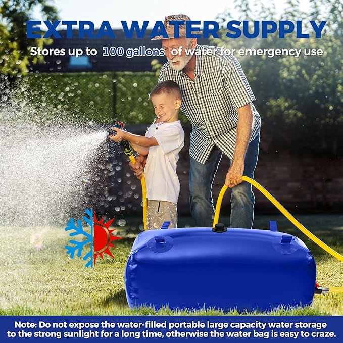 Water Storage Bladder with Two Different Sizes of Pipes,Portable Large Capacity Water Bladder Tank,100gallons, Foldable Water Storage Tank for RV,Camping, Agricultural Irrigation,Garden Watering