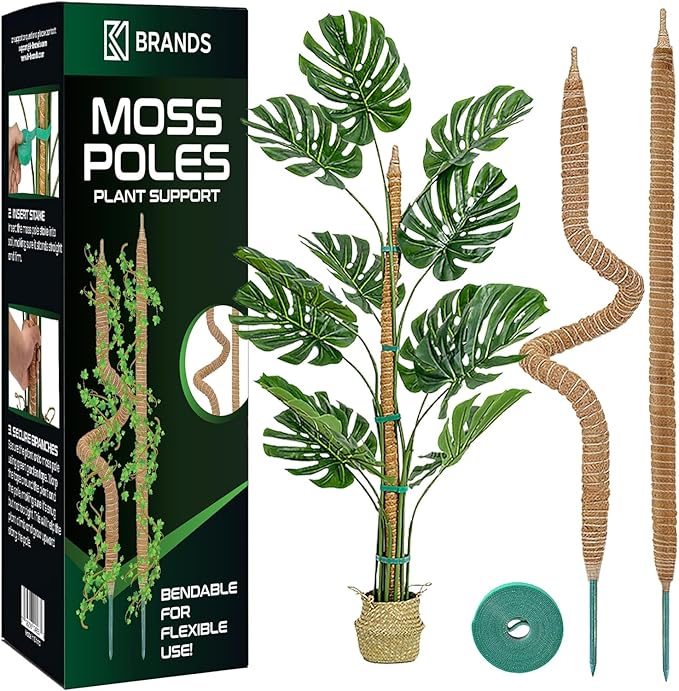 2 Pack 28'' Bendable Moss Pole Monstera Plant Support for Climbing Indoor Plants - Stakes for Potted Climbers - Tall Sticks Indoor Trellis for Houseplants - Accessories for Monstera Pot