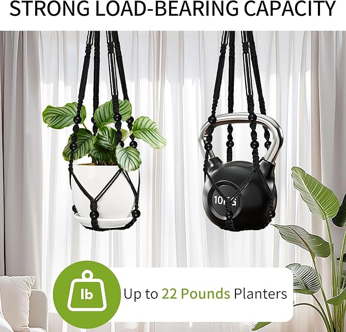 3 Pack Macrame Plant Hanger - 43"/35"/29" Different Sizes, Hanging Planter Basket Flower Pot Holder for Indoor Outdoor, with Wood Beads, Boho Home Decor, Black (POTS NOT Included)