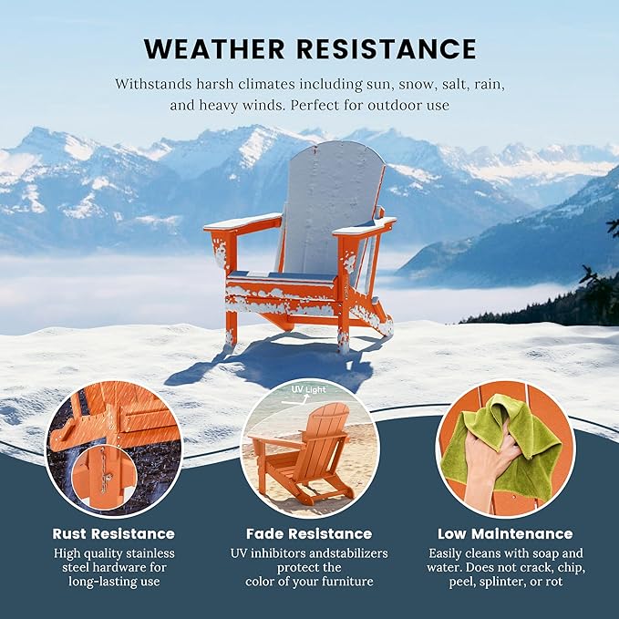 Westin Outdoors Laguna WO Home Furniture Adirondack Chair 2 PCS Set Outdoor Folding Patio Chair for Bon Fire Pit Garden Lawn Backyard Lounging Relaxing (Orange)