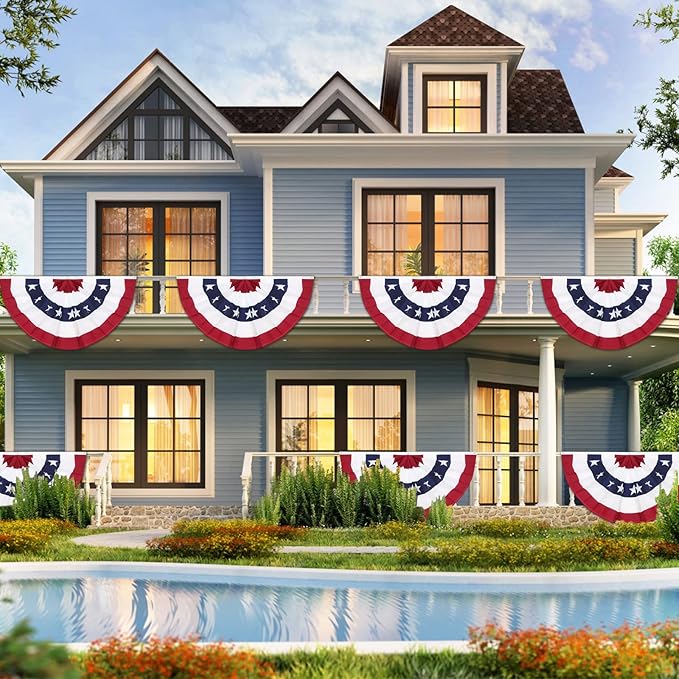 3 x 6 Ft American Pleated Fan Flag, USA Patriotic Half Fan Bunting Flag, 4th of July Decorations Flags (Set of 4)