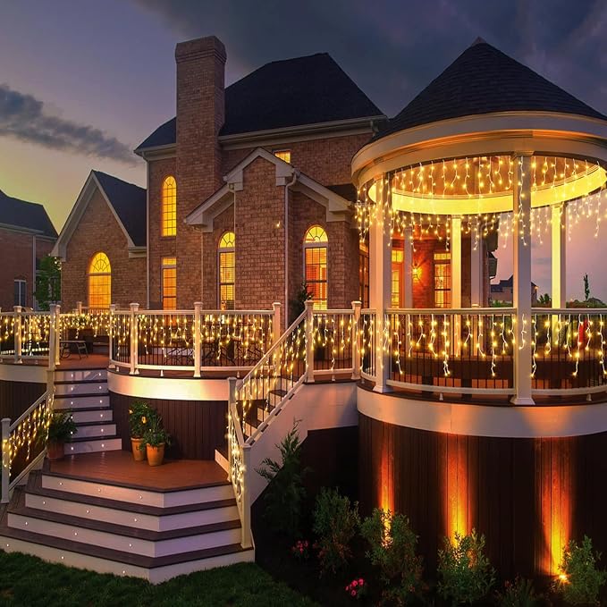 Icicle Lights for Outside, 33FT 400 LED Christmas Lights Outdoor Indoor with 8 Modes Waterproof, Connectable Plug in String Hanging Light for House Roof Yard Wedding Holiday Decor, Warm White