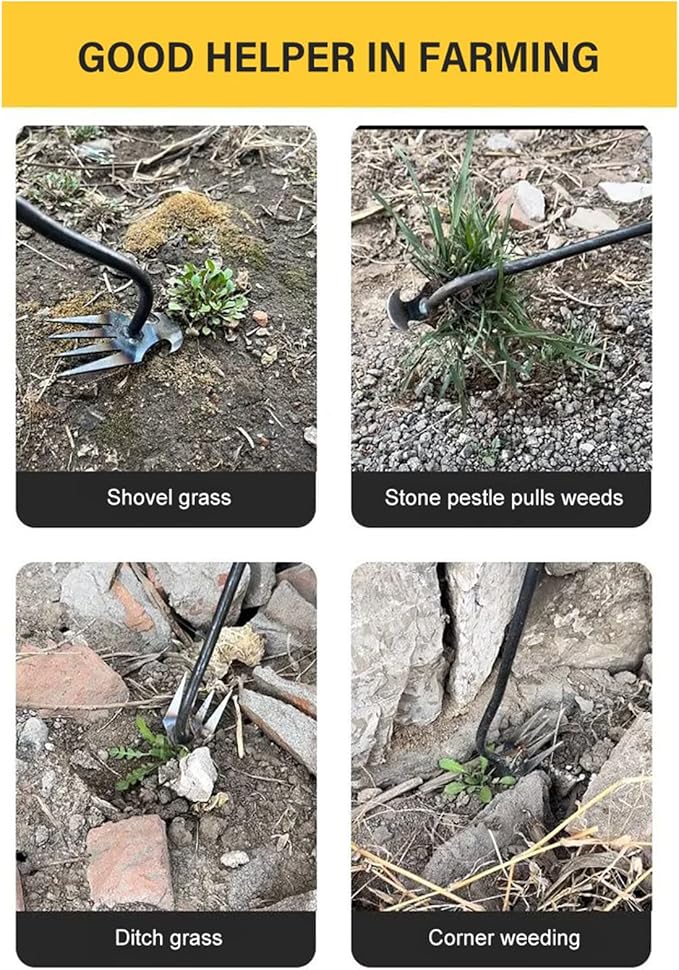 Amposei Weeding Artifact Uprooting Weeding Tool, Multifunctional Weeder, Hand Weeder Tool, Stand Up Weed Puller Tool with Handle for Garden Yard Farm Weed Removal (11in, Stainless Steel)