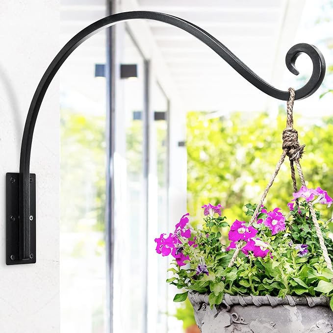 Qiang Ni Heavy-Duty Plant Hanger Outdoor: Hanging Plant Hook for Outside Basket - 22-Inch Wall Mount Plant Bracket for Bird Feeder…