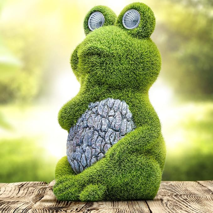 Large Frog with Light Up Eyes for Outdoors - Solar Powered Garden Frog Statue, Whimsical Outdoor Decor - Frog Solar Outdoor