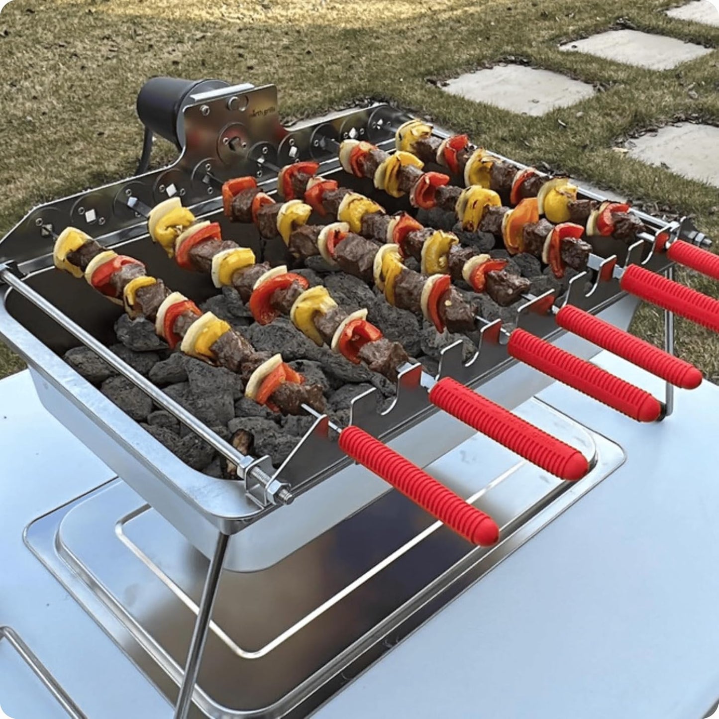 𝗦𝗽𝗶𝗻 𝗚𝗿𝗶𝗹𝗹 Add-On for Charcoal 𝗞𝗮𝗯𝗼𝗯 𝗚𝗿𝗶𝗹𝗹 – Automatic 10-Skewer Rotating System with BBQ Motor. Only works with 𝗞𝗮𝗯𝗼𝗯 𝗚𝗿𝗶𝗹𝗹 by North Grills.