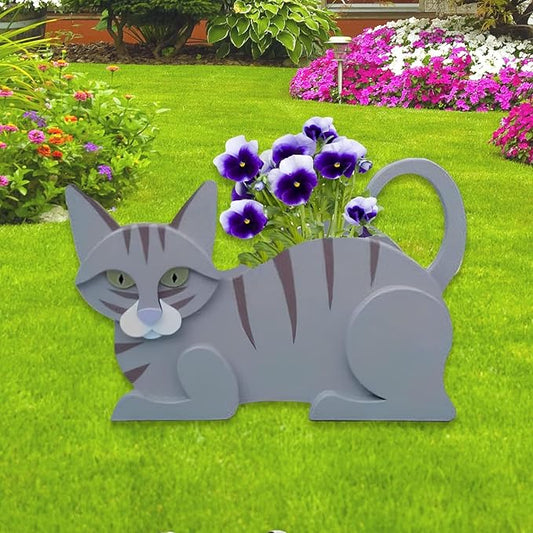 Blue Cat Planter Plant Pots,Cute Garden Cat Flower Planter,Cat Planters Birthday Gifts for Women,Office,Indoor/Outdoor Decor（12.5 * 5.6 * 7.8in）