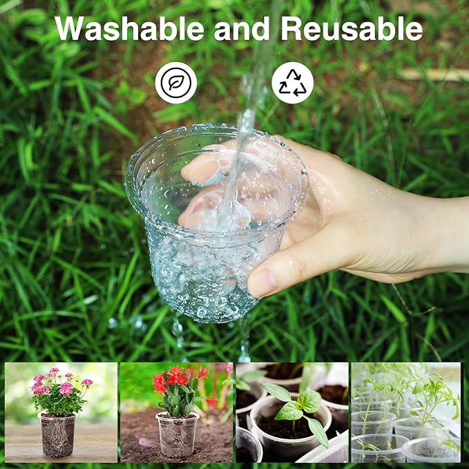 Bonviee Clear Nursery Pots for Plants, 6.7/5/4 Inch Plastic Seedling Pots with Drainage Holes, Planters for Indoor Plants and Transparent Seed Starter Pots with 10 Plant Labels, 30 Pack