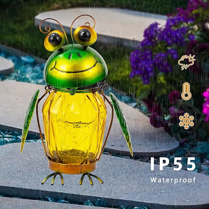 2 Pack Solar Lanterns Outdoor Waterproof Frog Hanging Solar Lantern, LED Glass Jar Outdoor Lanterns, Garden Lantern Lights for Yard Tree Table Xmas Metal Decoration