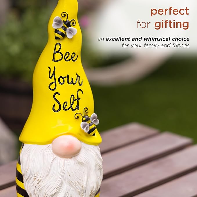 Alpine Corporation 12" H Bee Yourself Indoor/Outdoor Garden Gnome Statue, Yellow/Black
