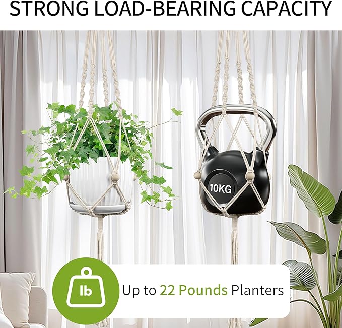 2 Pack Macrame Plant Hanger, 44 Inch, Fits 4-12 Inch Pots, Extra Long Indoor Outdoor Hanging Planter Basket Flower Pot Holder, Boho Home Decor, Ivory (POTS NOT Included)