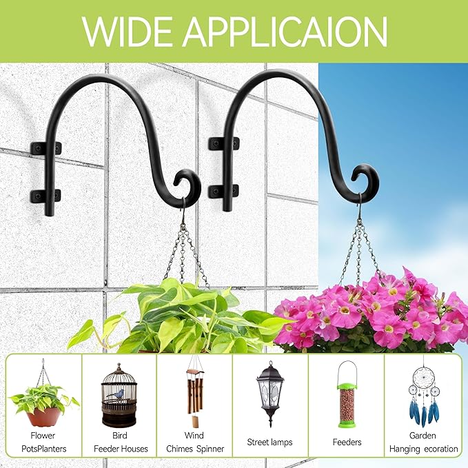AJART Hanging Plant Hanger Outdoor: Bird Feeder Hangers for Outside - 8 inch Plant Hooks for Hanging Flower Baskets 2 Pieces