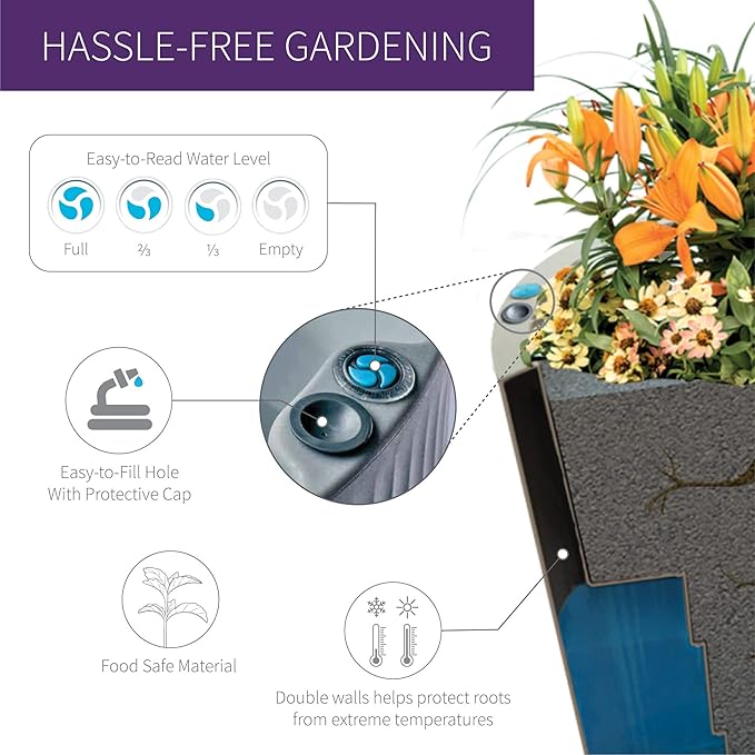 Crescent Garden Dot TruDrop Indoor/Outdoor Planter, Self-Watering Plant Pot, 20 Inches, (Old Bronze)