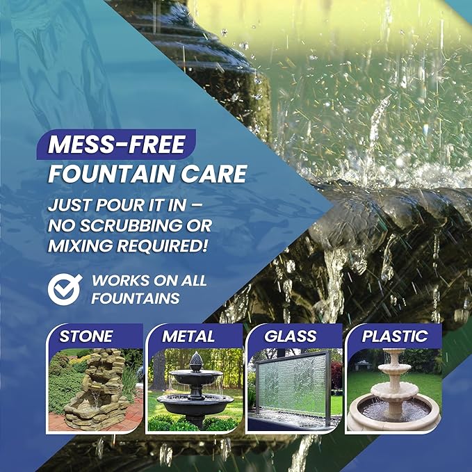 16oz Water Fountain Cleaner - Cleans 80 Gallons of Water, Bird Bath Cleaner Safe for Birds and Wildlife, Ideal for Indoor & Outdoor Use - Prevents Dirt Build-Up and Clog, Safe for Stone, Metal & More