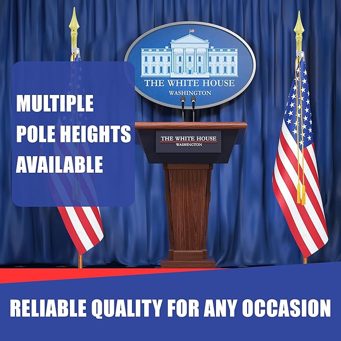 Super Tough Indoor Flag Pole kit 7ft - Plastic Spear - Gold Texture Base - Aluminum Flagpole with Brass Finish - Heavy Duty Inside House Flagstaff - Interior Shaft and Stand - No Ensign Included