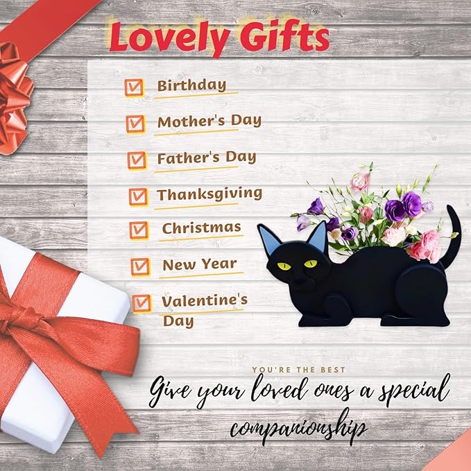 Black Cat Planter Plant Pots,Cute Garden Cat Flower Planter,Cat Planters Birthday Gifts for Women,Office,Indoor/Outdoor Decor（12.5 * 5.6 * 7.8in）