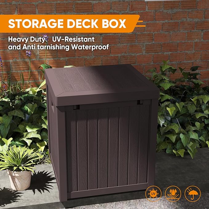 51 Gallon Resin Deck Box, Outdoor Storage Box Waterproof for Patio, Garden, Pool, and Deck, Storage Solution for Cushions, Tools, Delivery Packages, Brown