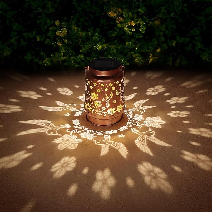 2 Pack Solar Lanterns Outdoor Waterproof Hummingbird Garden Decor Birthday Gifts for Women Mom Grandma Hanging Solar Lights Metal Solar Decoration Outside for Yard, Patio, Backyard, Porch