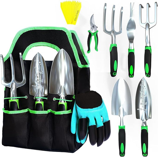 23-Piece Gardening Tools Set with Bag – Heavy-Duty Rust-Proof Hand Tools with Plastic Handles Includes 15 Plant Tags – Ideal Gift for Women, Men, Mom, Dad & Gardeners