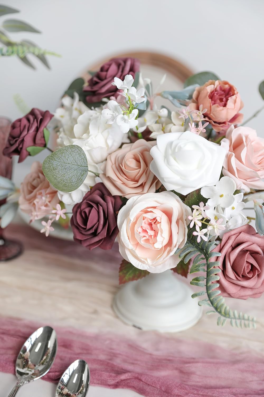 Artificial Flowers Box Set Dusty Roses Fake Silk Flowers Pink Fake Roses DIY Wedding Bridal Bouquets Baby Shower Cake Flowers Home Decoration