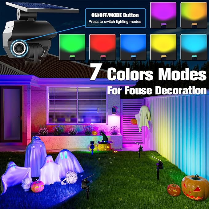 NIORSUN Solar Color Changing Lights Outdoor,7 Lighting Modes RGB Solar Outdoor Lights,IP67 Waterproof Multicolor Landscape Spotlights for Halloween Holiday Decorations,12 Pack