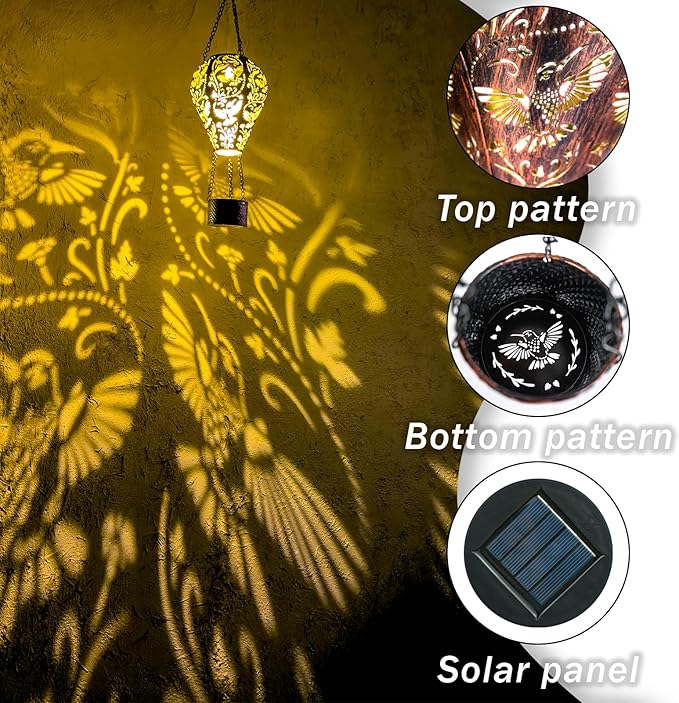 2-Pack Hummingbird Decor Hot Air Balloon Solar Lantern – Outside Decorative Hanging Light for Garden Yard Patio Porch Lawn and Pathway – Unique Housewarming, Birthday Gift for Women Mom Grandma