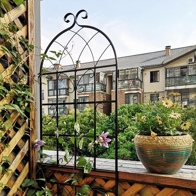 Metal Garden Trellis Rustproof Trellis for Climbing Plants Outdoor Flower Support (Black-4 Pack, 71"x19.7")