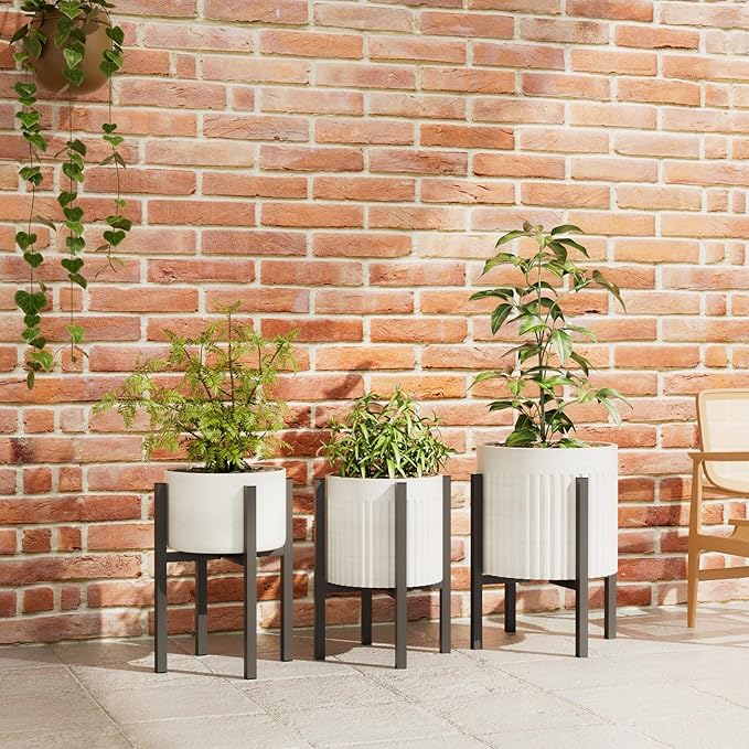 2-Pack Adjustable Metal Plant Stand Indoor Outdoor - Fits 8 to 12 Inches Pots - Mid Century Modern Planter Stand Black Flower Pot Holder Home Decor for Gardening Gifts