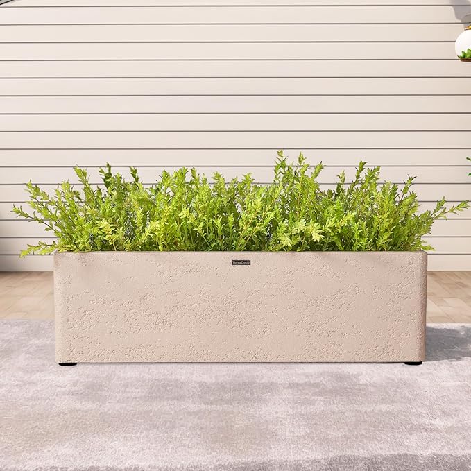 31 Inch Rectangular Concrete Planter,Durable All-Weather Use with Drainage Holes,Large Rectangular Planter for Outdoor Indoor Plants
