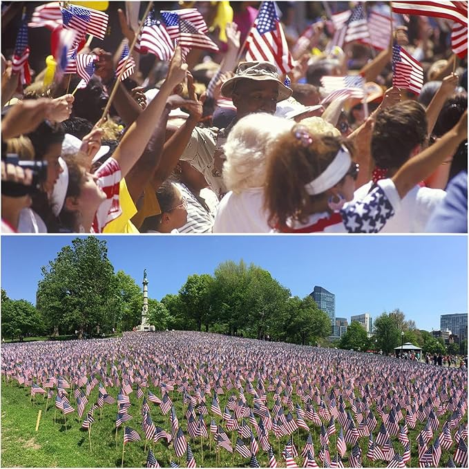 24 Pcs 12x18 Inch American Flags on Stick, American Flags, USA Stick Flag with Handheld and Grounded Multi-Purpose Flagpole, Design for Memorial Day, 4th of July, Veterans Day, Outside decorations