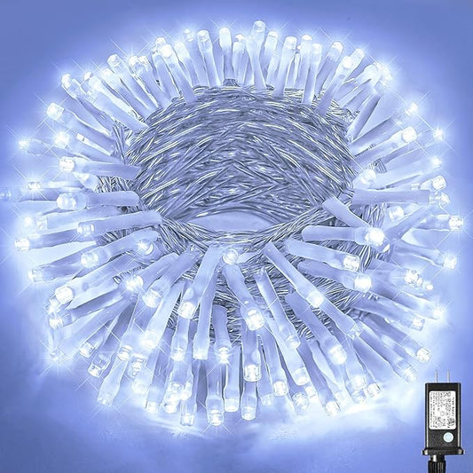 66ft 200 LED Christmas String Lights Indoor Outdoor - White Christmas Lights Outdoor Clear Wire Waterproof, 8 Modes Connectable Fairy String Lights Plug in for Bedroom Room Wedding Decorations