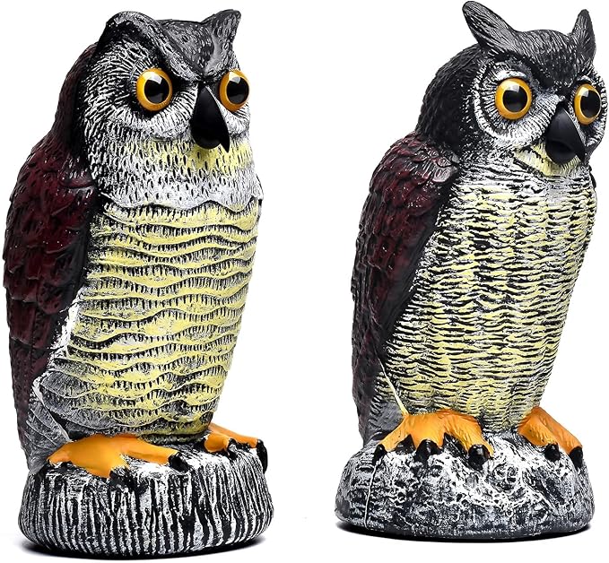 2 Packs Fake Plastic Owl Statue, Multicolor Garden Owl Statue, Plastic Statue for House, Garden, Pool, Yard.