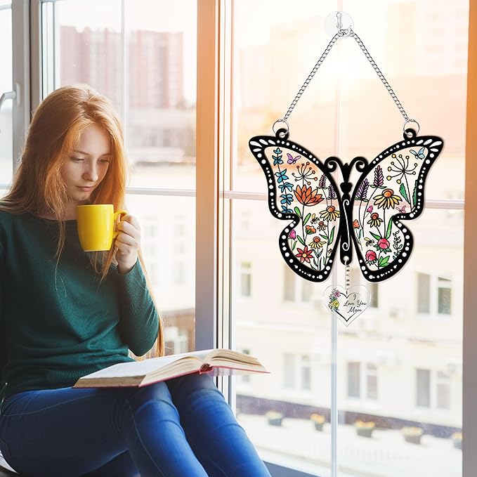 Acrylic Suncatcher Gift for Mom Window Hanging Butterfly Home Decoration 8x8inch, for Mom, for Mom from Daughter Son, Sentimental Best Mom Birthday Gift Ideas