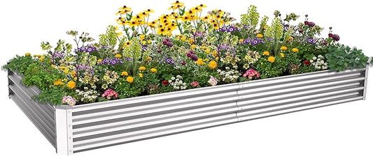 8X4X1ft Galvanized Raised Garden Bed for Gardening,Metal Planter Boxes Outdoor Patio Kit Planting Bed for Vegetables Flowers Herb,Silver