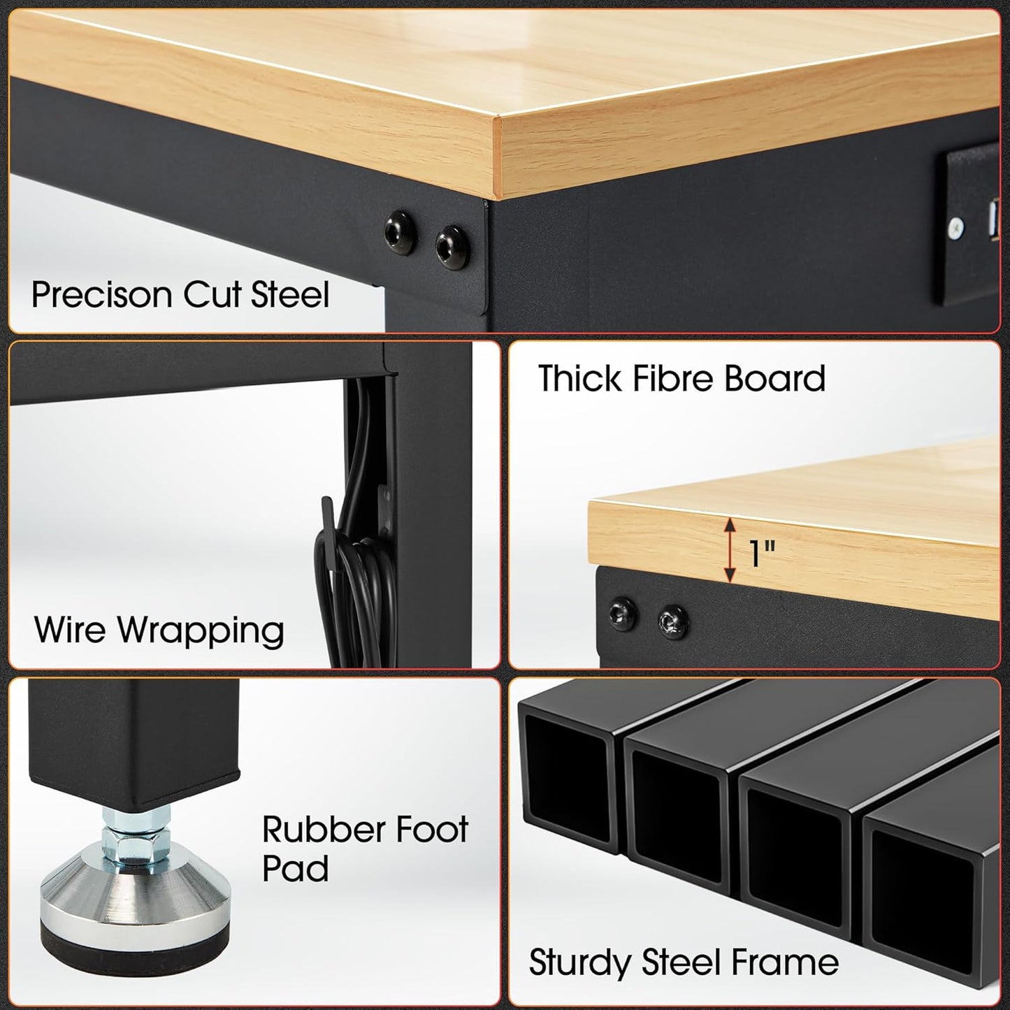 60” Adjustable Workbench，Heavy Duty Wood Work Bench 2000 Lbs Load Capacity,Work Table with Power Outlet for Garage, Workshop, Office, Home