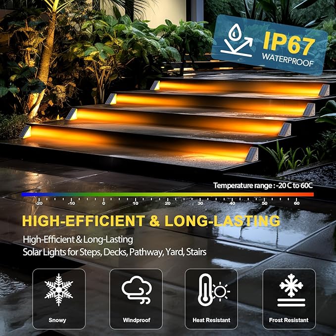 Solar Step Lights for Outside Waterproof IP67, Outdoor Stair Light 6 Pack, Solar Stair Lights Outdoor LED Outdoor Step Light Decor for Sidewalk, Deck, Front Door, Patio, Garden