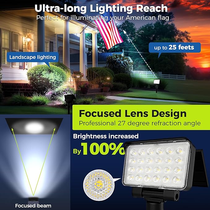 Solar Spot Lights Outdoor Waterproof for Flag, Tree, House, Garden, Yard, Landscape Spotlights for Accent Uplighting Halloween Christmas Decorations-1 Pack