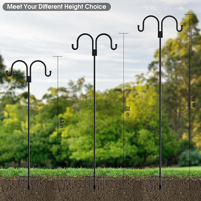 Shepherd Hooks for Outdoor, 2 Pack 95 Inch Bird Feeder Pole with 5 Prongs Base for Hanging Lantern, Hummingbird Feeder, Lightweight Plant, Shepherds Hook for Bird Feeders for Outside