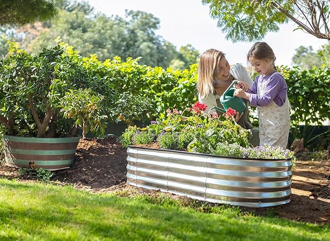 Galvanized Raised Garden Beds Outdoor // 4×2×1 ft Planter Raised Beds for Gardening, Vegetables, Flowers // Large Metal Garden Box (Silver) // Patented Tool-Free Design