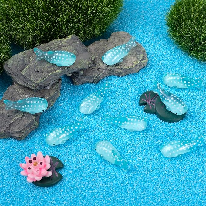 50Pcs Whale Miniature Figurines, Mini Resin Fake Fish Animal Sculptures Blue Ocean Theme Home Decoration for Fairy Garden Succulent Planter Moss Landscape Terrarium DIY Craft