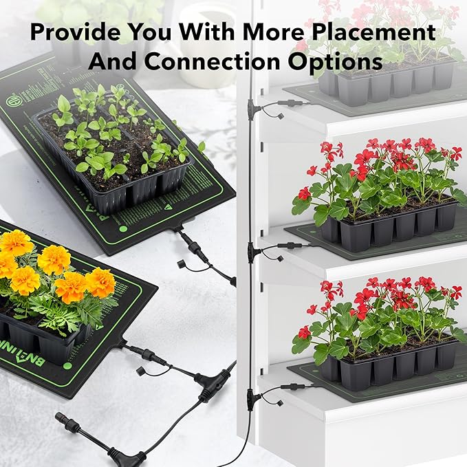 BN-LINK Seedling Heat Mat 10" x 20.75" 4 Pack Daisy Chainable Warm Hydroponic Heating Pad Waterproof for Seed Starting Germination, Indoor Gardening, Greenhouse