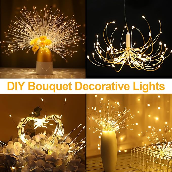 6 pack Firework Lights Copper Wire Led Lights, Dimmable Battery Operated Hanging Lights with 8 Modes, Remote Control, Waterproof Fairy String Lights for Home, Patio, Christmas Decoration