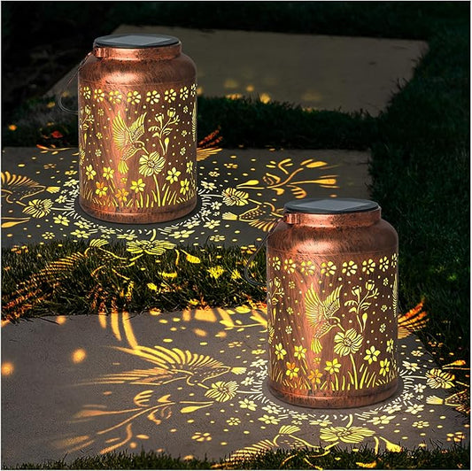 2 Pack Hummingbird Lanterns Outdoor, Waterproof Hanging Lantern Garden Decor, Birthday Gifts for Women, Men, Mom, Mothers Day Gifts, Lights Outdoor Apply Patio, Yard, Lawn, Balcony