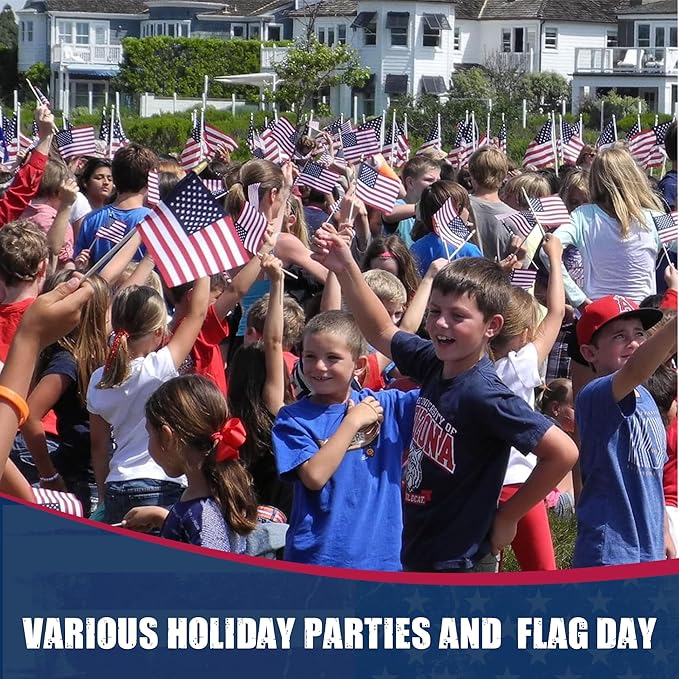 Super Tough Small American Stick Flags 4’’x6’’ | Cotton Outdoor Flag on 10’’ Wooden Stick with Spear Tip | Hand Held Flags Patriotic Decor for Various Holiday Parties and National Flag Day | 500 Pack