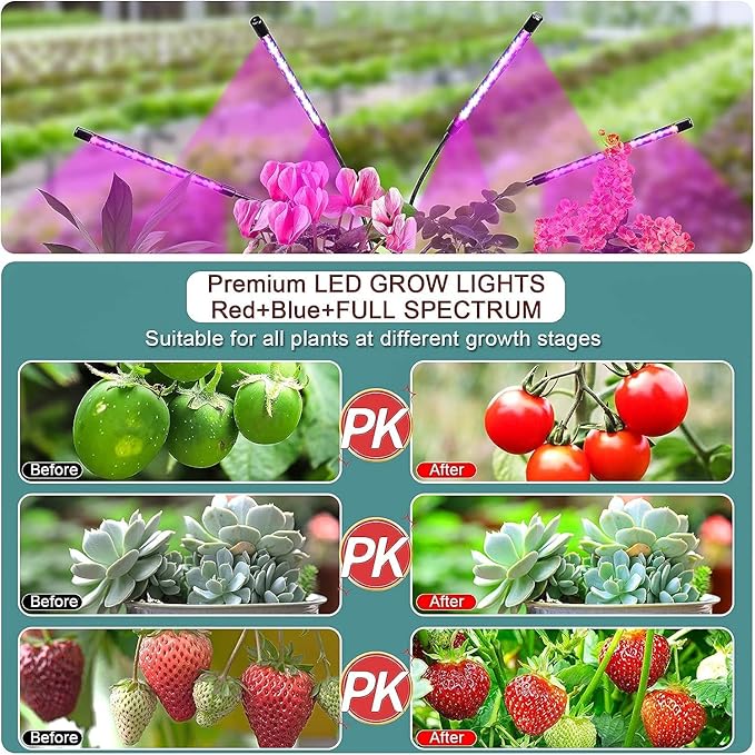 LED Grow Lights for Indoor Plants with 15-60 inches Adjustable Tripod Stand Plant Light with 4/8/12H Timer with Remote Control…